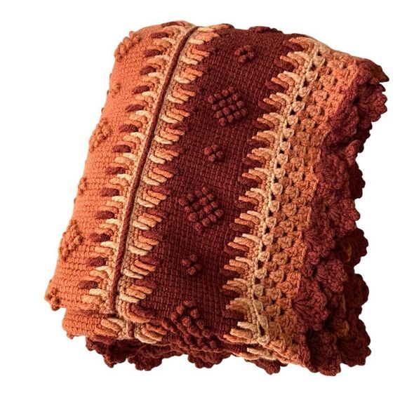 Handmade Boho Crochet Patterned Throw Blanket - Picture 6 of 10
